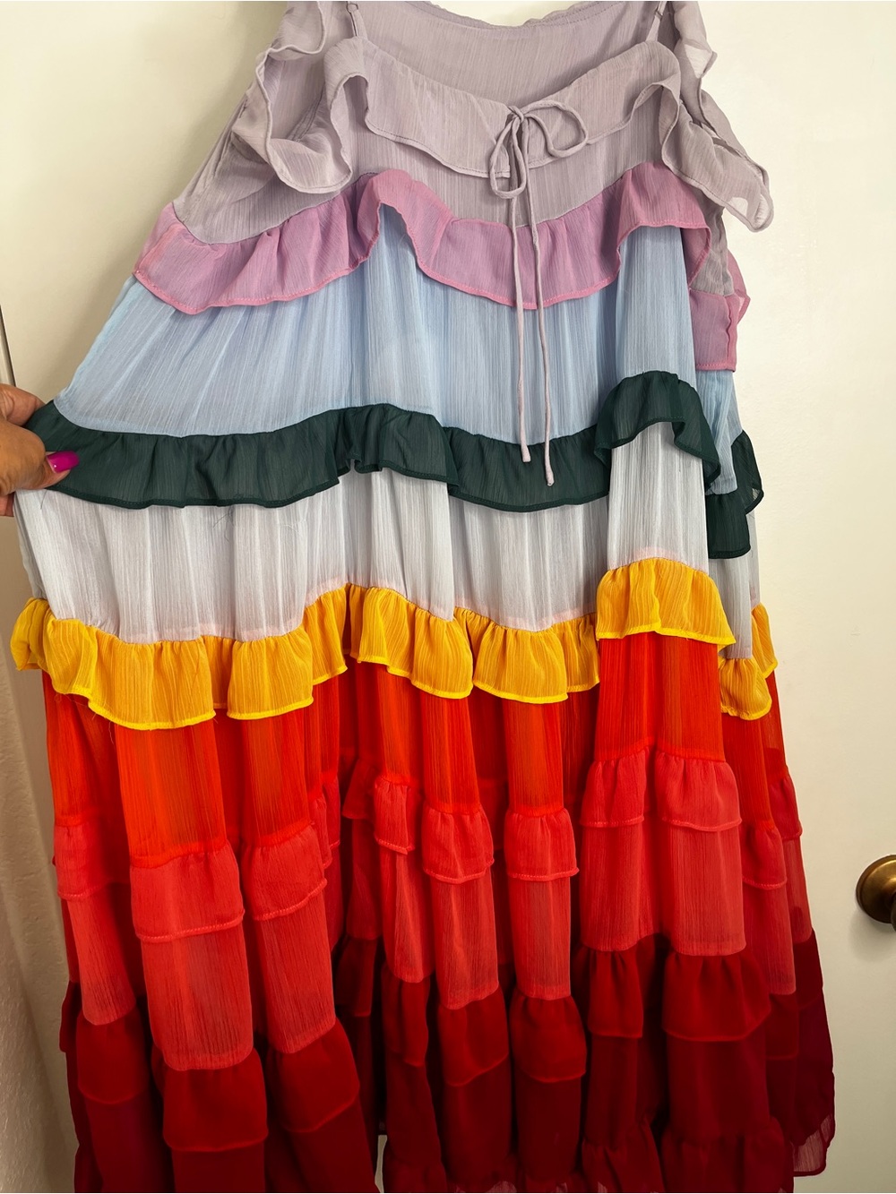 NWT STORIA Rainbow Ruffled Tiered Midi Dress Fairy Goddess Colorful L Whimsical - Picture 8 of 15
